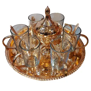 سرویس چای خوری مسی 14 پارچه مدل چکش کاری کد 1047