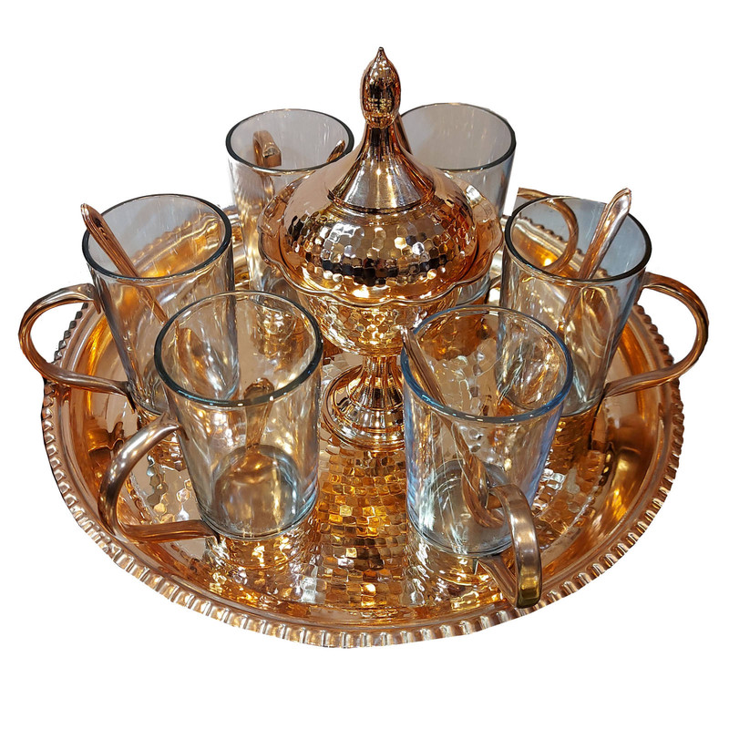 سرویس چای خوری 14 پارچه مسی مدل چکش کاری کد 789