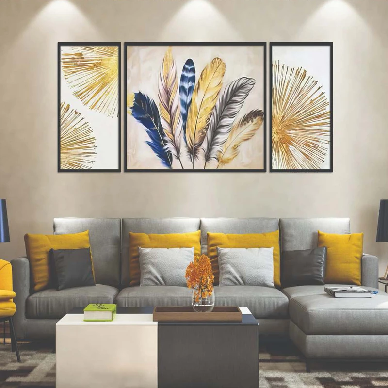 تابلو بکلیت طرح مدرن دیجیتال آرت مدل B-2117 فریم مشکی مجموعه 3 عددی