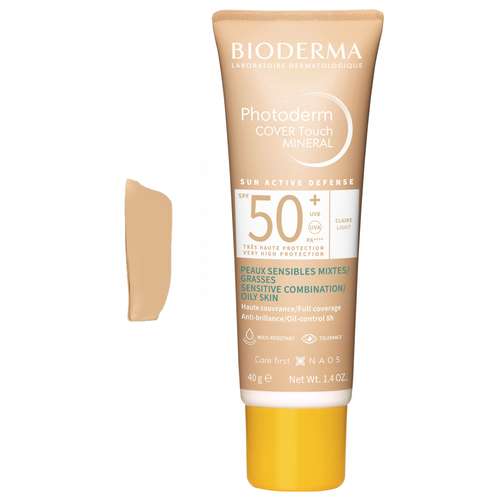  کرم ضد آفتاب رنگی بایودرما SPF 50 مدل Cover Touch ‌مناسب پوست‌های چرب و مختلط حجم 40 میلی‌لیتر