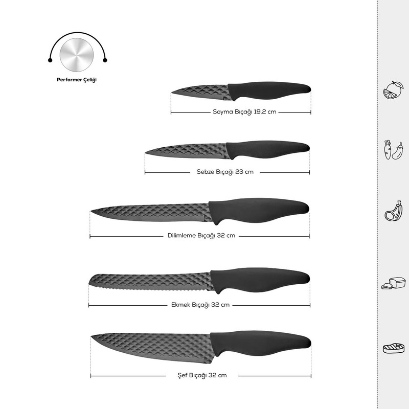 سرویس چاقو آشپزخانه 5 پارچه کاراجا مدل Theia Black