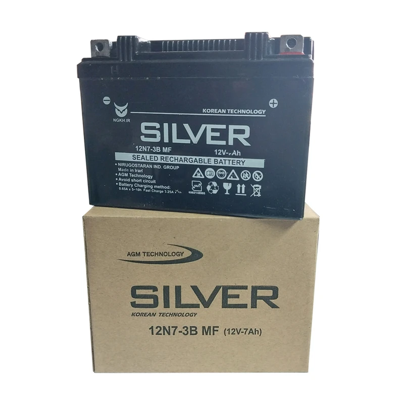عکس شماره 3 : باتری موتورسیکلت سیلور مدل 12n7-3b mf 12v-7ah