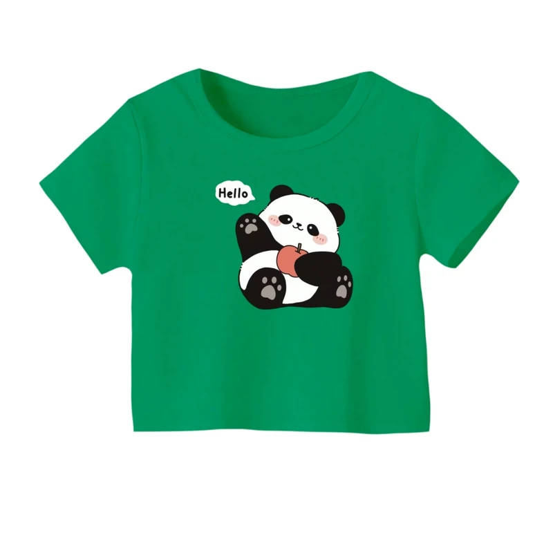 کراپ‌ تی‌شرت آستین کوتاه زنانه مدل پاندا تپل