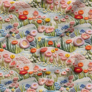 پارچه ملحفه عرض 1.5 متر پارچه باما طرح پنج بعدی دشت رویایی کد 5013559 رنگ صورتی