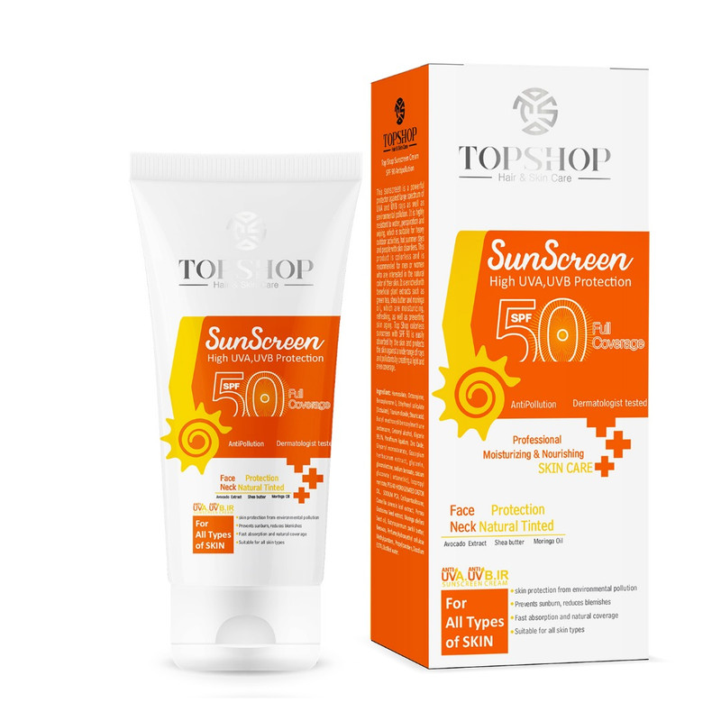 کرم ضد آفتاب بی رنگ تاپ شاپ مدل SPF 50 مناسب انواع پوست حجم 50 میلی لیتر کرم ضد آفتاب بی رنگ تاپ شاپ مدل SPF 50 مناسب انواع پوست حجم 50 میلی لیتر