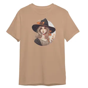 تی شرت آستین کوتاه زنانه مدل دختر پاییز کد 0456 رنگ کرم نخودی