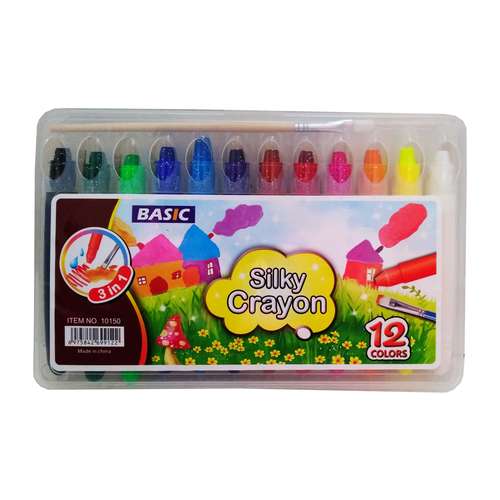 مداد شمعی 12 رنگ سیلکی کریان مدل آبرنگی کد 01 به همراه قلم رنگ آمیزی