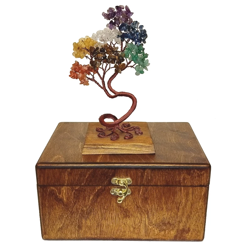 دکوری مدل درختچه سنگی هفت رنگ جعبه چوبی هدیه کد ۲۶۸