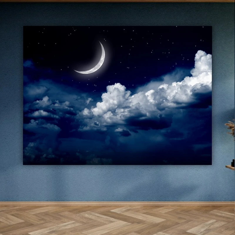 پوستر پارچه ای طرح مخمل آسمان ابری مدل حلال ماه کد FP1056704