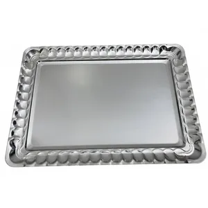 سینی بدون دسته مدل مستطیل استیل طرح کنگره ساده سایز 35*46 سانتی متر