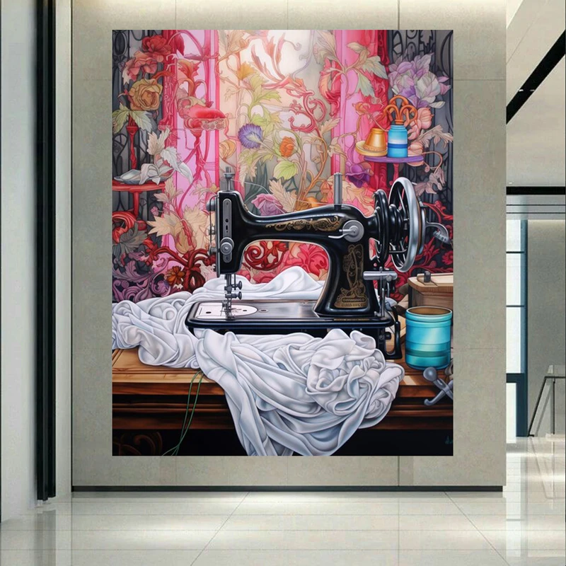 پوستر طرح چرخ خیاطی مدل بزرگ و قدیمی کد PD130350