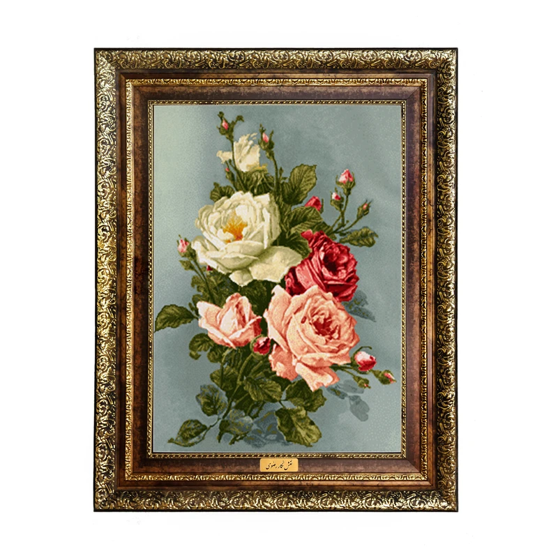 تابلو فرش ماشینی نقش نگار رضوی طرح گل کد 459H