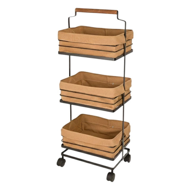 سبد سیب زمینی و پیاز لیمون مدل سه طبقه دسته چوبی کد HS2323