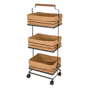 سبد سیب زمینی و پیاز لیمون مدل سه طبقه دسته چوبی کد HS2323