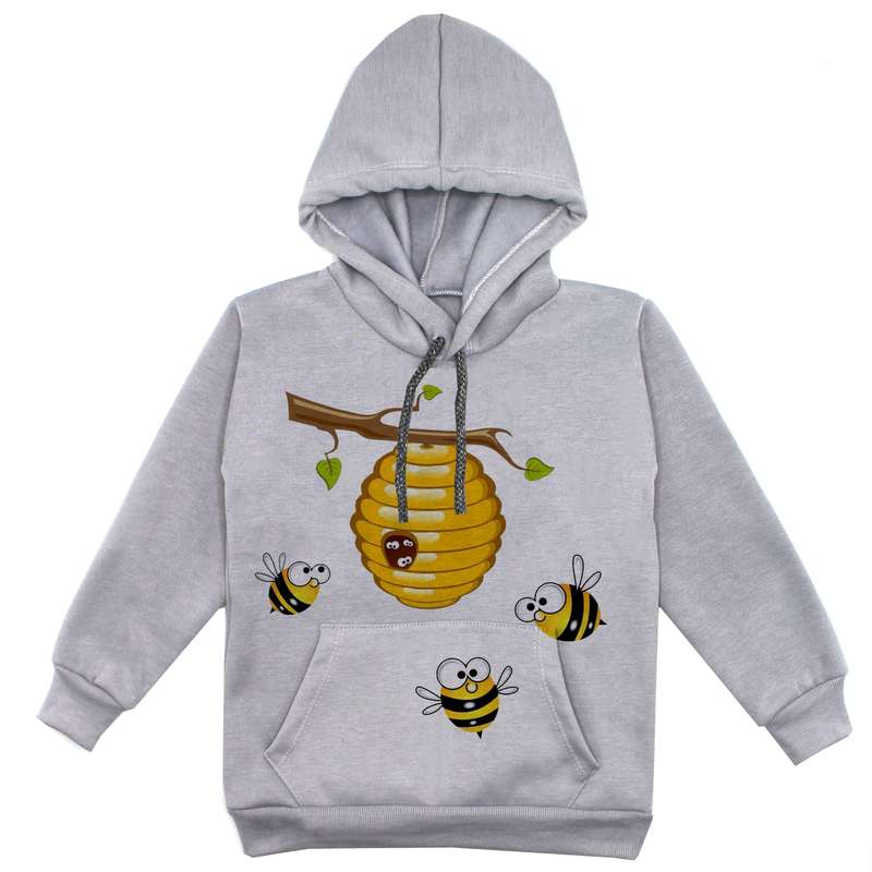 هودی پسرانه مدل زنبور عسل F190 رنگ طوسی