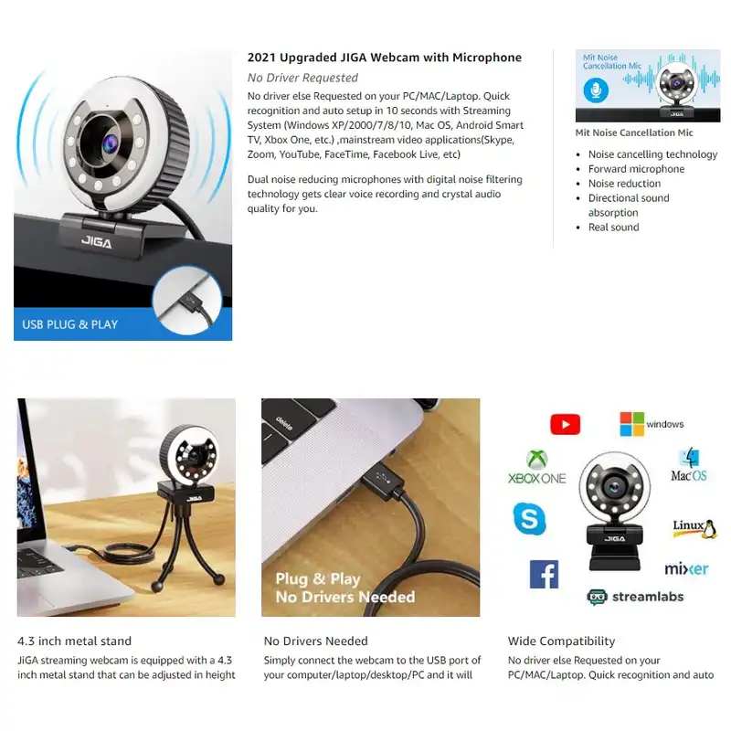 وب کم جیگا مدل Streaming with 3 Adjustable Ring Light