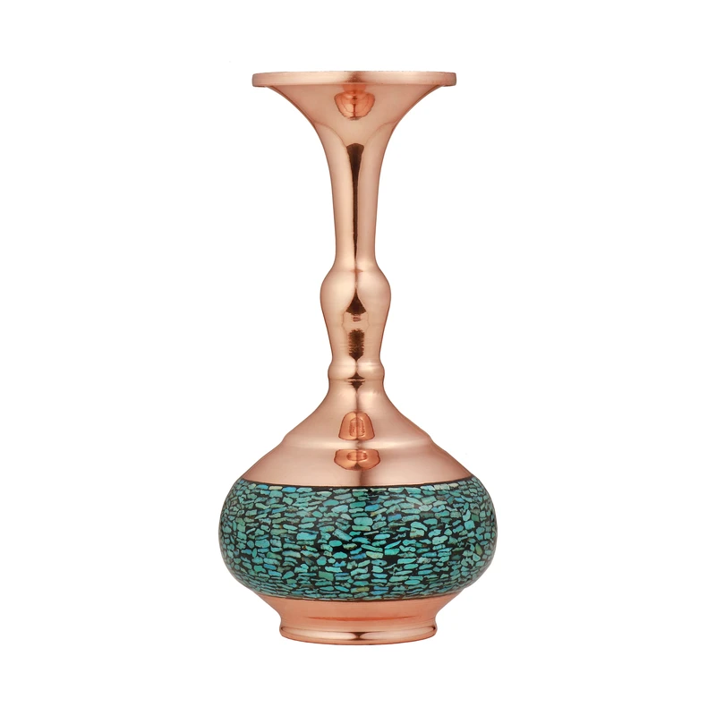 گلدان فیروزه کوبی مسی مدل شلغمی کد 20