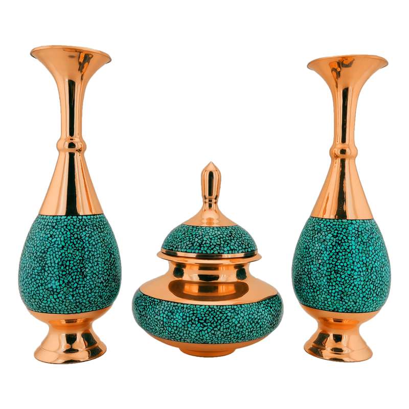 ست 3 تکه شکلات خوری و گلدان صراحی فیروزه کوبی حامد کریمی کد hf136-194