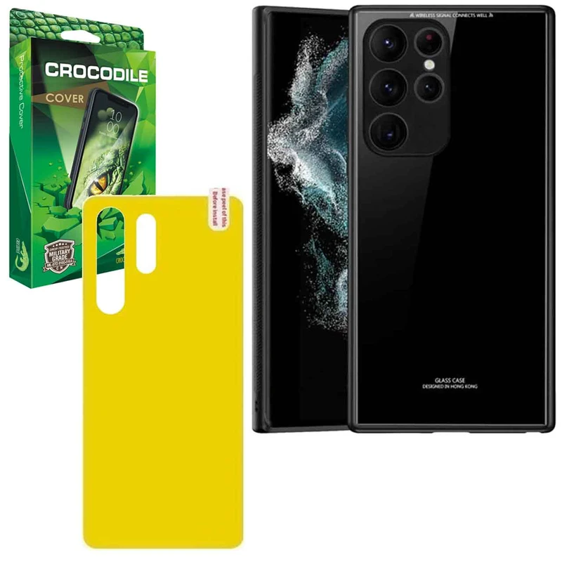 کاور کروکودیل مدل PG-CO-2BND مناسب برای گوشی موبایل سامسونگ Galaxy S22 Ultra به همراه محافظ پشت گوشی