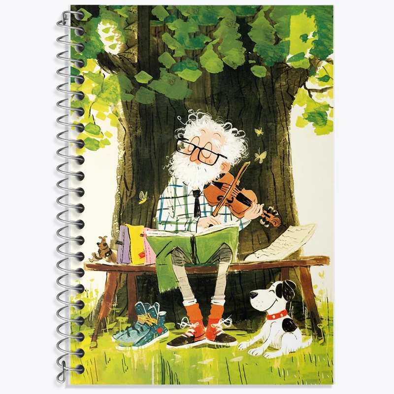 دفتر زبان 50 برگ خندالو مدل دو خط طرح پیرمرد نوازنده ویولن کد F7623