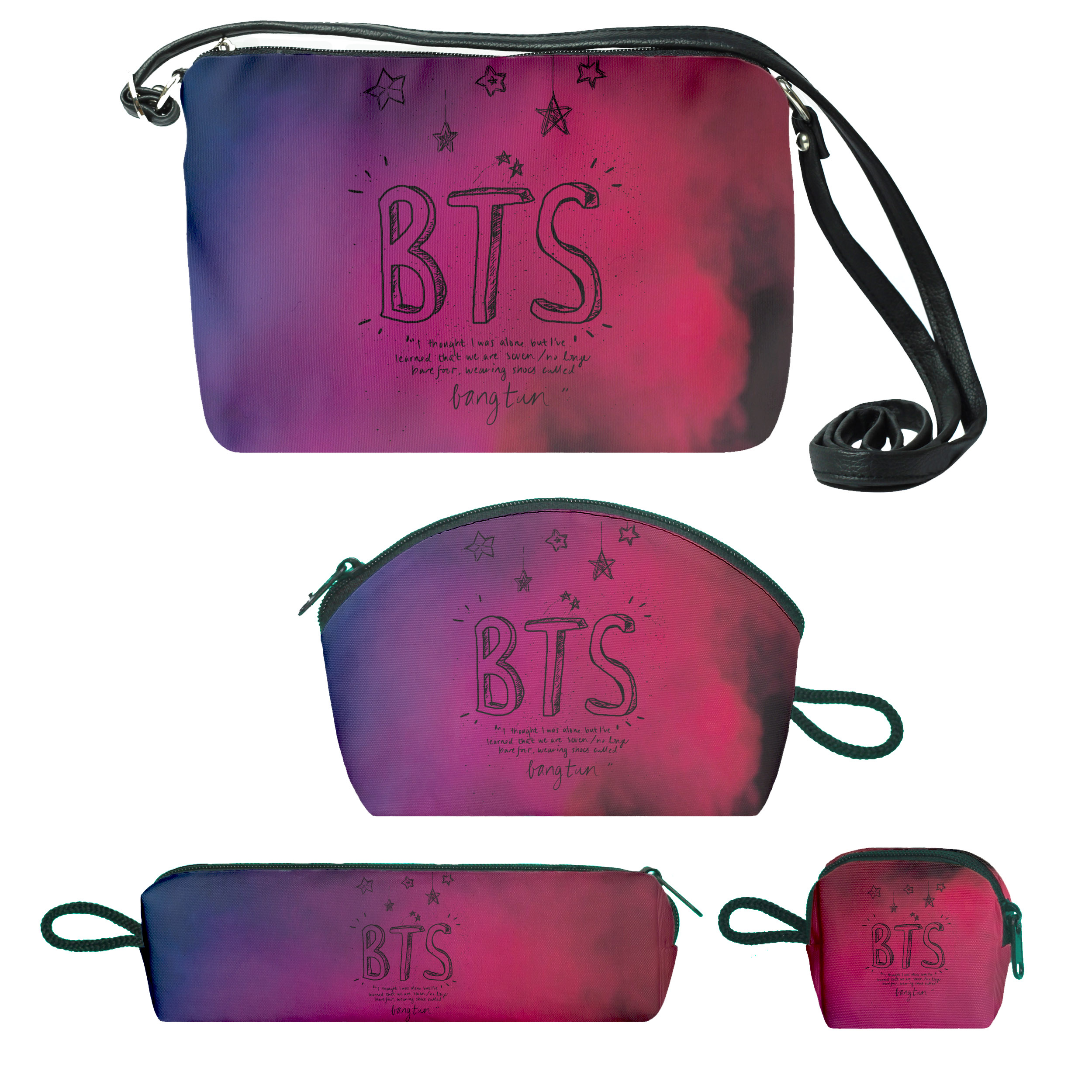 کیف دخترانه طرح bts کد bb9 مجموعه 4 عددی