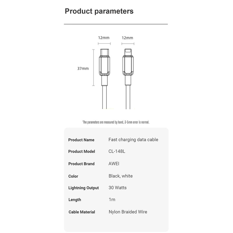 کابل تبدیل USB-C به لایتنینگ اوی مدل CL-148L 30W طول 1 متر