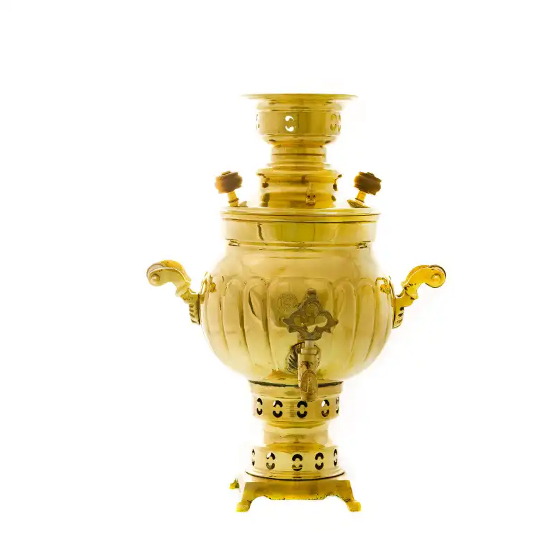 سرویس سماور ذغالی 3 پارچه برنجی مدل توپی شیاردار کد H-1249