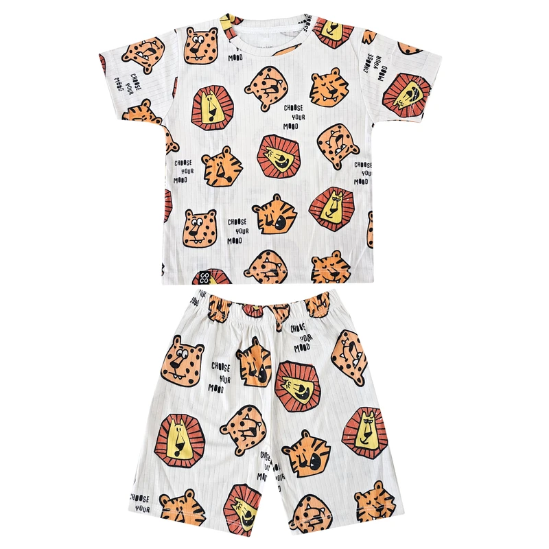 ست تی شرت آستین کوتاه و شلوارک پسرانه مدل حیوانات وحشی