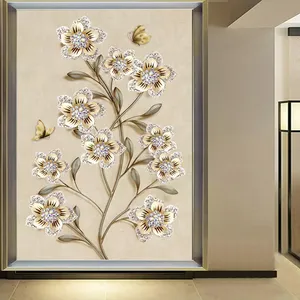 پوستر دیواری سه بعدی مدل شاخه گل طلایی گل نگینی DVRF1966