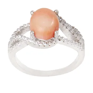 انگشتر نقره زنانه بازرگانی میلادی مدل سنگ مرجان کد AWR_744