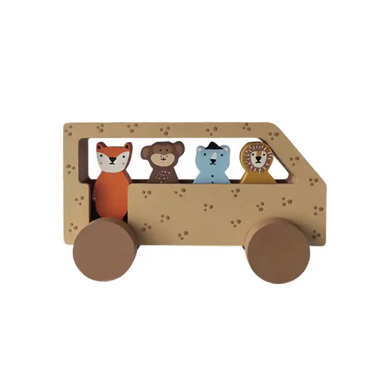 اسباب بازی چوبی طرح اتوبوس حیوانات جنگلی مدل MKids59-D