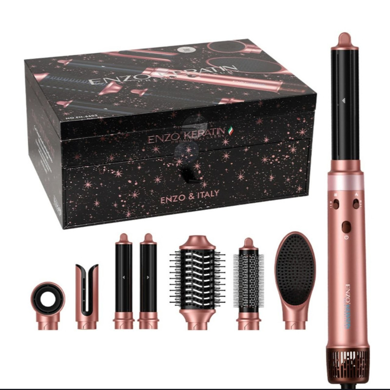 سشوار برس‌دار حالت‌دهنده انزو پروفیشینال مدل EN-6603 1500 وات، موتور BLDC، تنظیم دما و سرعت در 3 حالت، فناوری ionic و ceramic keratin، دارای 7 سری حرفه‌ای، کابل چرخان 360 درجه، کیف ضدضربه