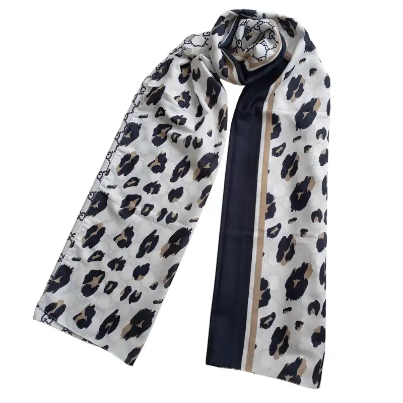 شال زنانه مدل نخی تابستانی پلنگی زنجیری کد 554