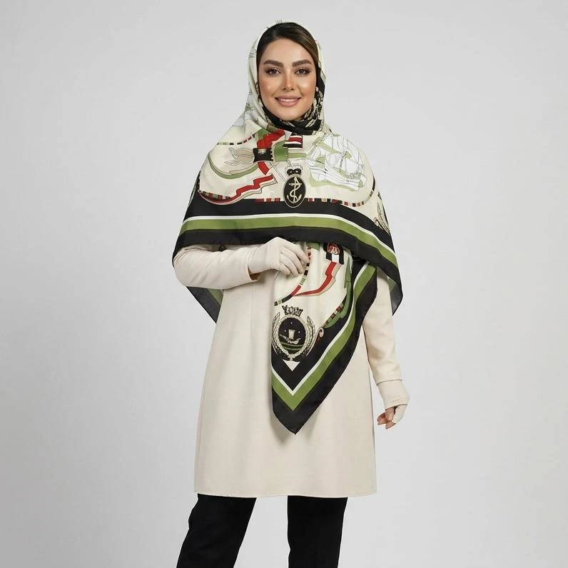 روسری زنانه آنالیا مدل ابریشم توییل دور دست دوز کشتی کد ana-9810