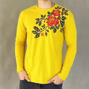 تی شرت آستین بلند مردانه مدل گل رز کد 02 رنگ خردلی