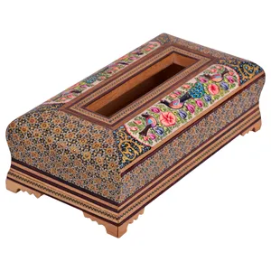  جعبه دستمال کاغذی خاتم کاری مدل طاووس کد 2714