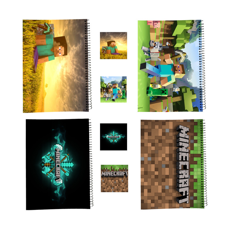 دفتر مشق 100 برگ طرح ماینکرفت کد Minecraft A1 به همراه برچسب مجموعه 8 عددی