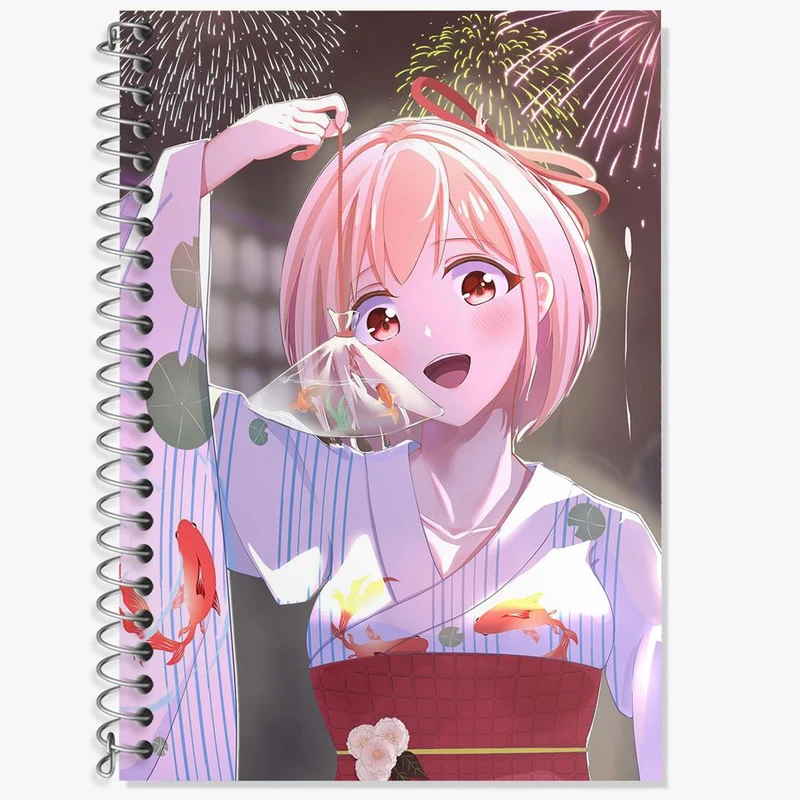 دفتر زبان 50 برگ خندالو مدل سه خط طرح چیساتو انیمه لیکوریس ریکویل Lycoris Recoil کد 23024