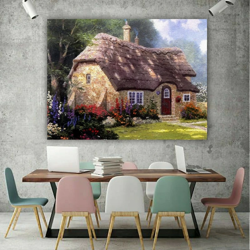 پوستر طرح کلبه سنگی و باغچه گل  کد PD20559