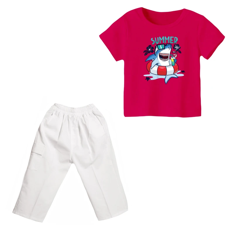 ست تی شرت و شلوارک دخترانه مدل کوسه کد ۱