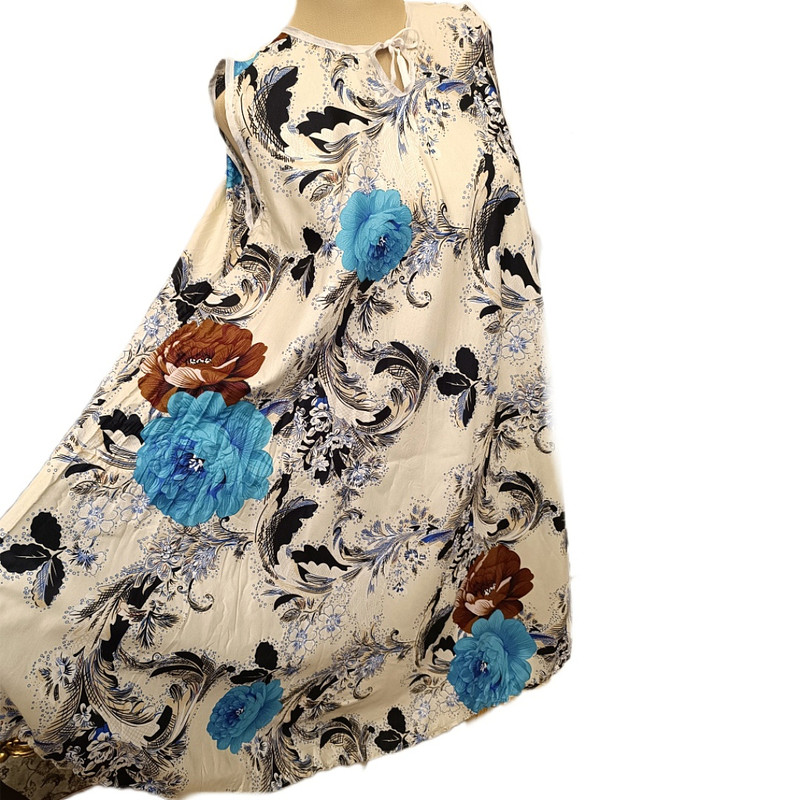 پیراهن ساحلی زنانه مدل 05 گلدار رنگ نباتی سفید