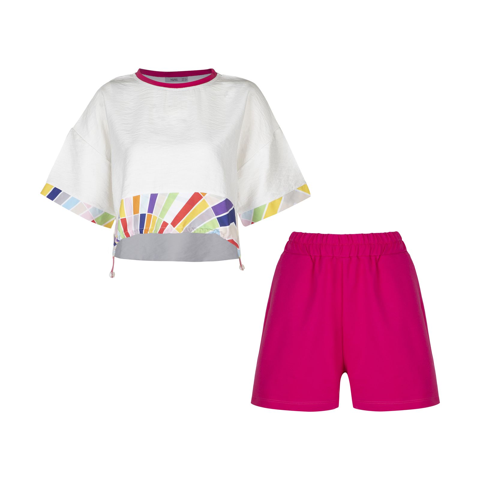 ست تی شرت و شلوارک زنانه نیزل مدل 0050-058 رنگ سرخابی