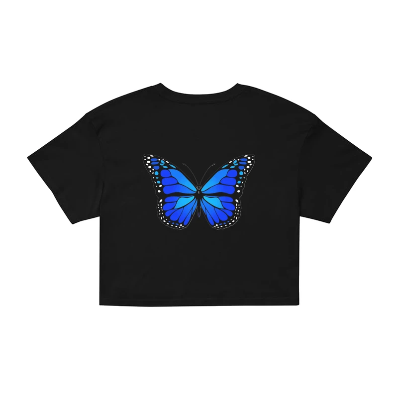 کراپ‌ تی‌شرت آستین کوتاه زنانه طرح پروانه کد CM4 رنگ مشکی