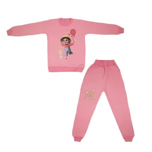 ست سویشرت و شلوار دخترانه مدل دورس تو کرکی طرح دخترک و خرگوش رنگ صورتی