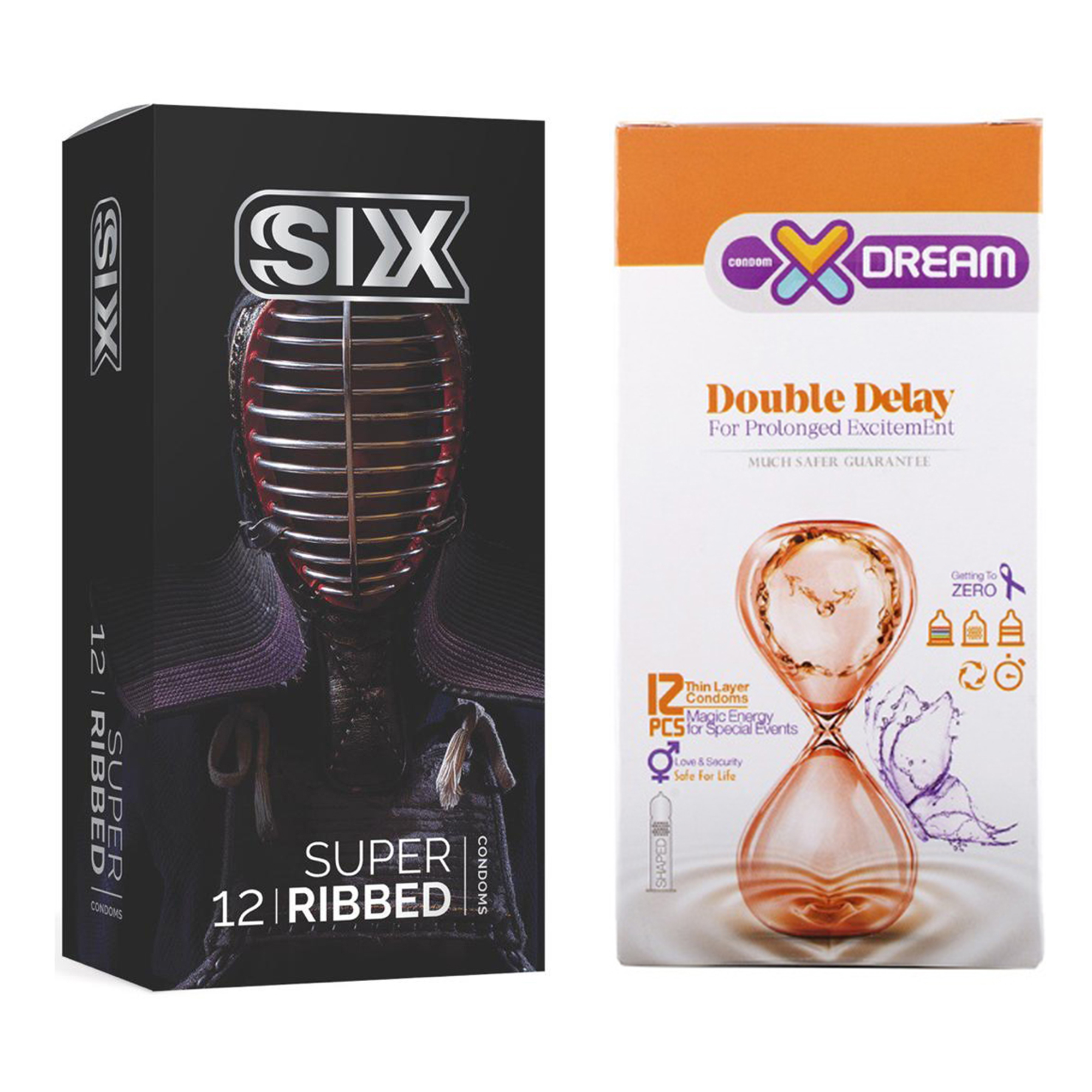  کاندوم سیکس مدل Super Ribbed بسته 12 عددی به همراه کاندوم ایکس دریم مدل Double Delay بسته 12 عددی