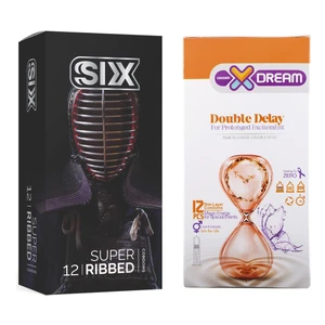 کاندوم سیکس مدل Super Ribbed بسته 12 عددی به همراه کاندوم ایکس دریم مدل Double Delay بسته 12 عددی
