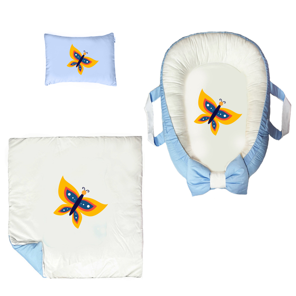 سرویس خواب سه تکه نوزاد مدل گارد محافظ دار طرح پروانه کد 040