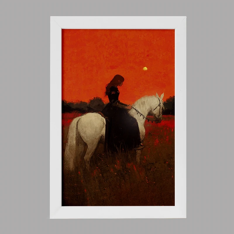 تابلو خندالو مدل نقاشی زن و اسب کد F1156