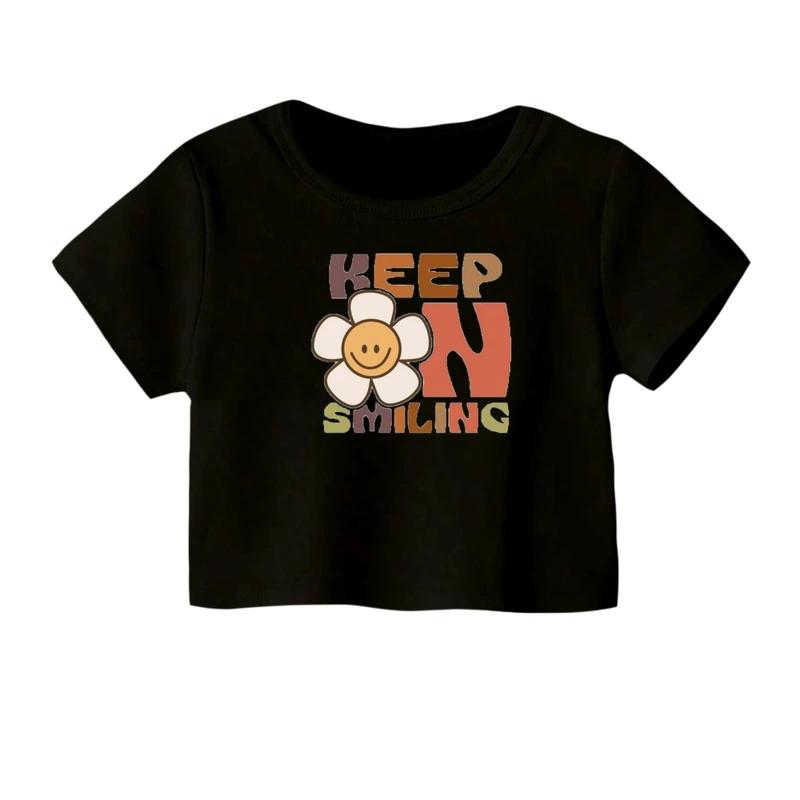 کراپ‌ تی‌شرت آستین کوتاه زنانه مدل اسمایل