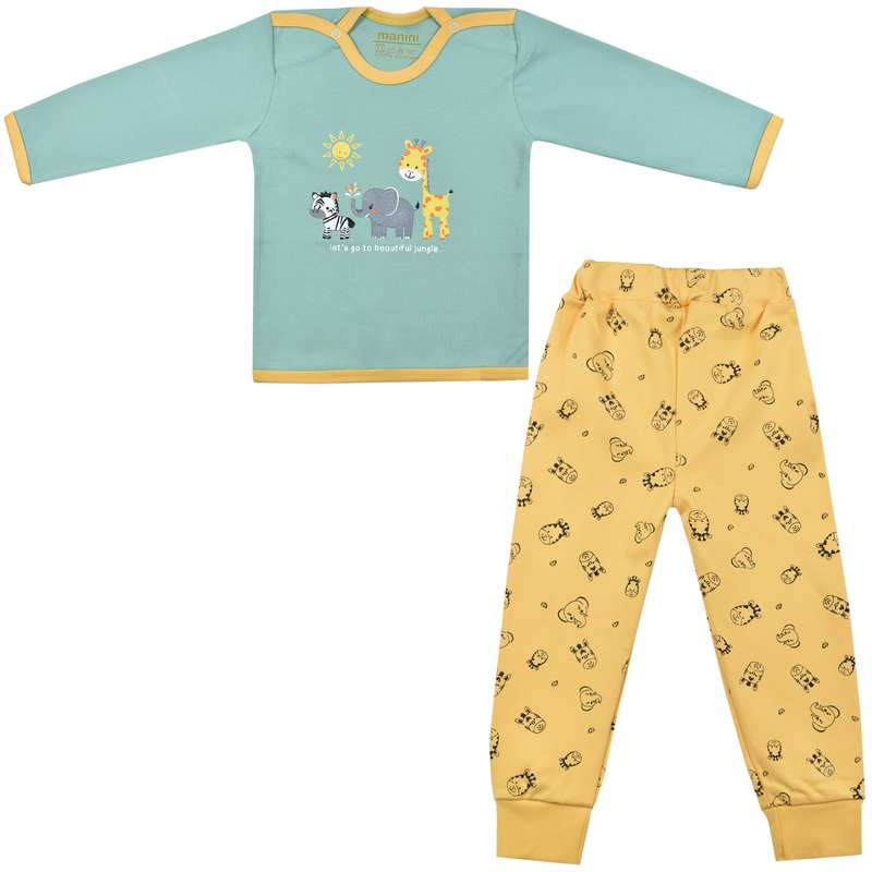 ست تی شرت و شلوار نوزادی مانینی مدل زرافه کد 2 رنگ  سبز